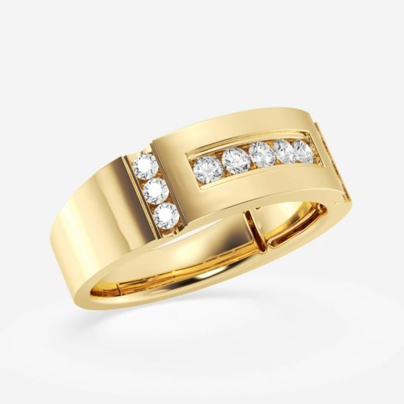 1/2 ctw Round Lab Grown Diamond Men's Framed Channel Set Wedding Band - Picture 6 of 6